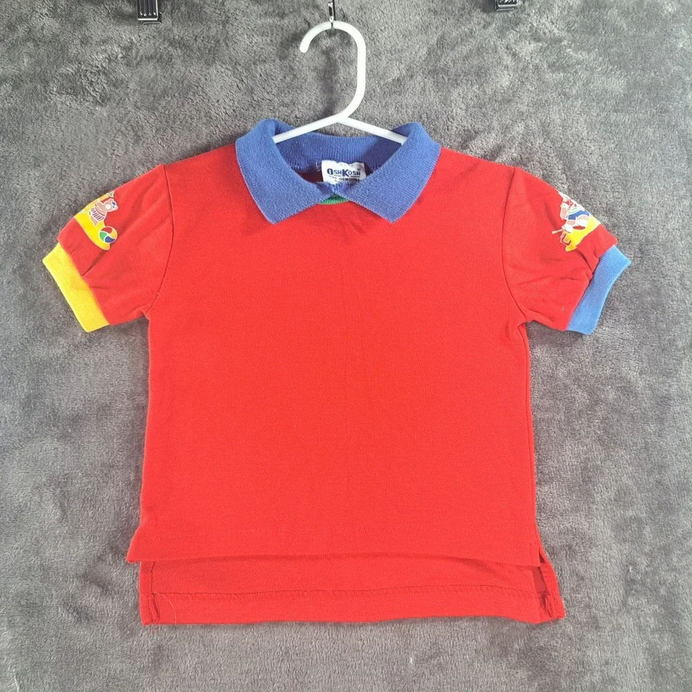 VTG OshKosh Bgosh Baby Boy Colorblock Beach Bear Polo Shirt 6-9M USA Kidcore